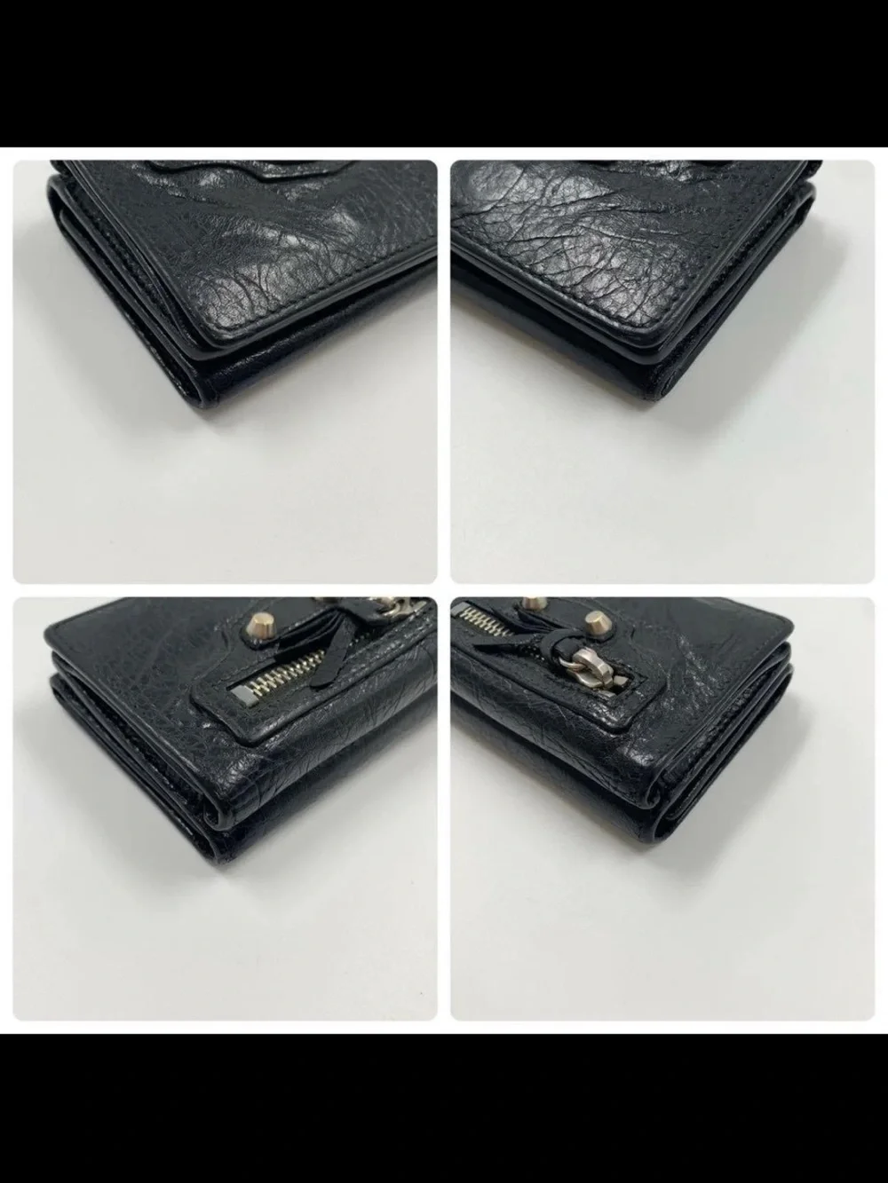 Balenciaga Black Textured Leather Mini Wallet with Tassel Zip